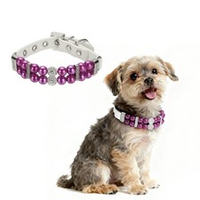 Pearl Dog Collar, Pearl Cat Collar Necklace for Dogs S, Purple 