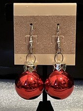 Red Shiny Christmas Tree Ornament Ball Earrings