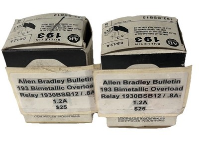 2x Allen Bradley Bulletin 194 Bimetallic Overload Relay 1930BSB12 / .8A-1.2A 