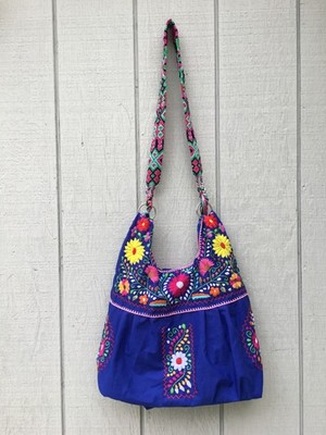 Handmade Floral Embroidered Mexican Satchel Morral Bag - Bolsa Bordada Mexicana