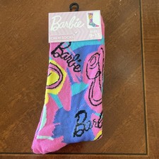 New Barbie Crew Socks Size 9-13 Blue  Pink New with tags