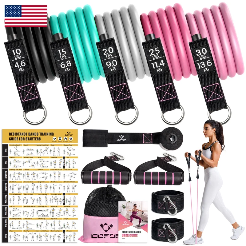 Cofof Resistance Bands Handles For Women 5 Level Exercise Bands Workout Bands