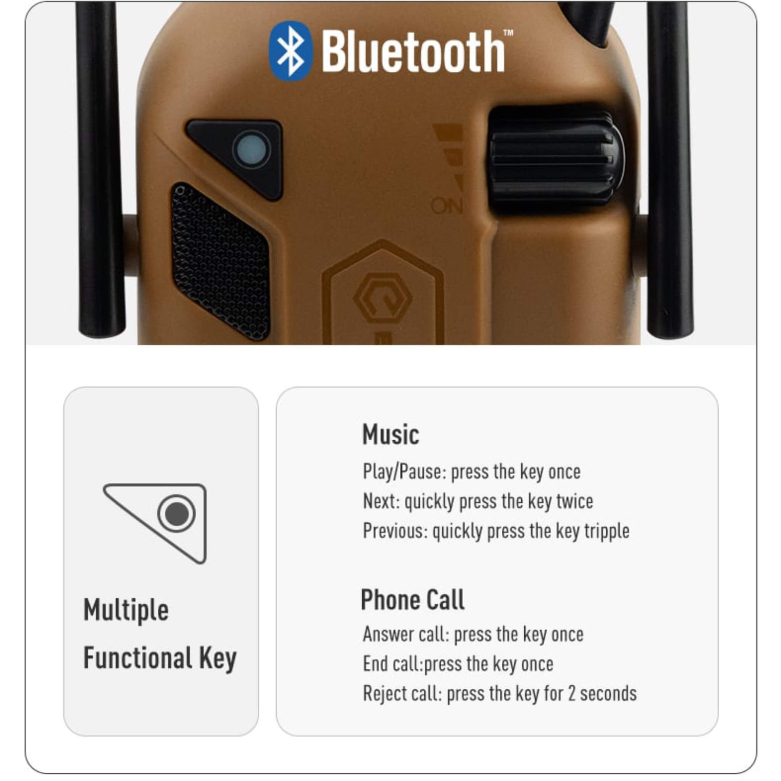 Earmor Sport Shooting Electronic Ear Muffs w/ Gel Earpads Bluetooth, : M300T-CB