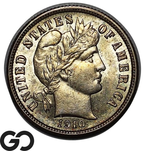 1910 Barber Dime, Nice Toner, Brilliant Uncirculated++