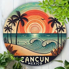 1pc 2D 1pc 7.87x 7.87inch Aluminum, Cancun Mexico Beach Scenery, Vintage Metal R