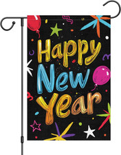 Happy New Year Garden Flag Double Sided 12X18 Inch Ballon Small Burlap Welcome W