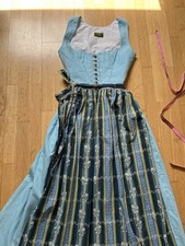 Karl J&auml;ger dirndl size 40/L blue linen/cotton apron premium Oktoberfest