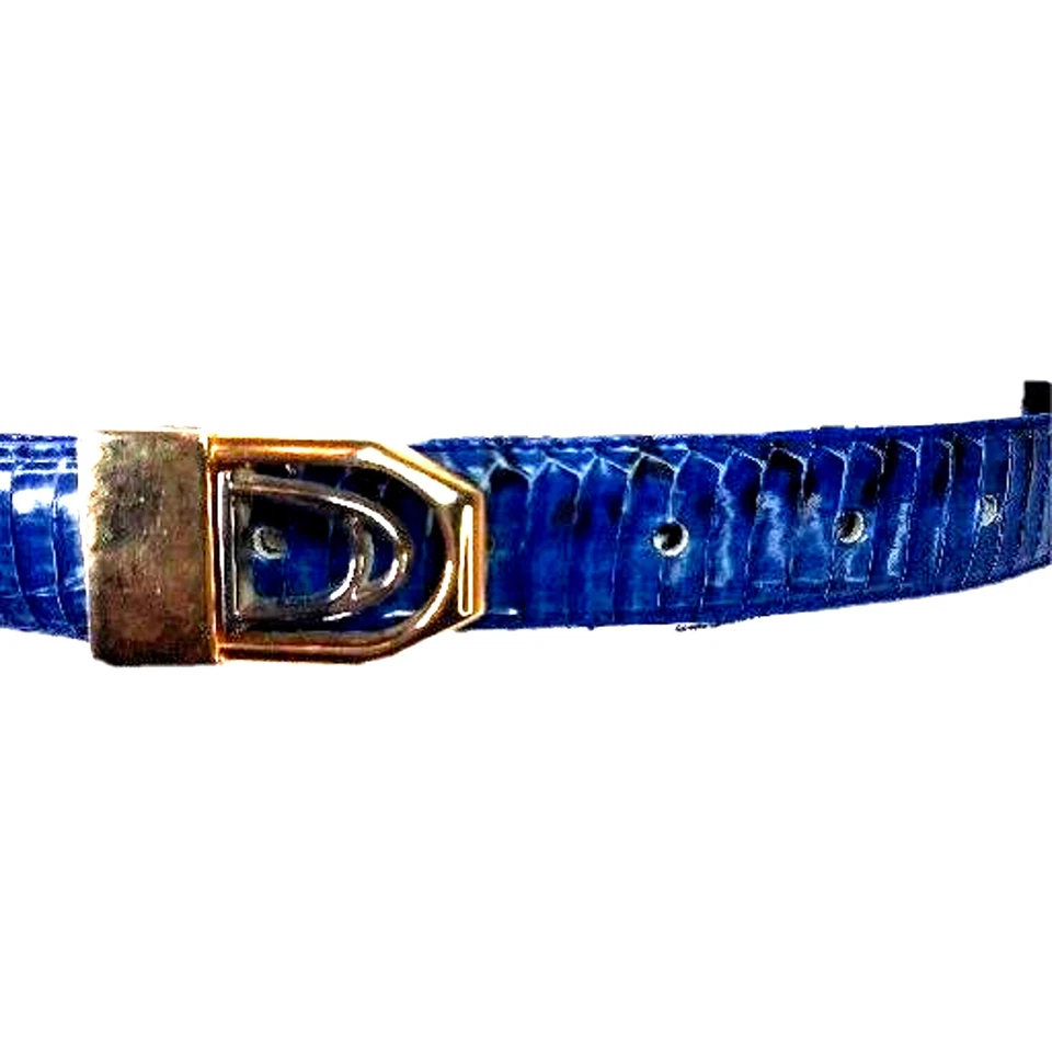 Cinturón de cuero genuino vintage años 90 Y2K piel de serpiente azul medio dinero antiguo preppy gótico Foto 2 de 4