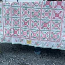 "Colcha de mariposa vintage 72x82"" aplicada a mano talla completa rosa" Rosa A33