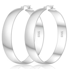 Senteria 925 Sterling Silver Hoop Earrings for Women Silver-50mm