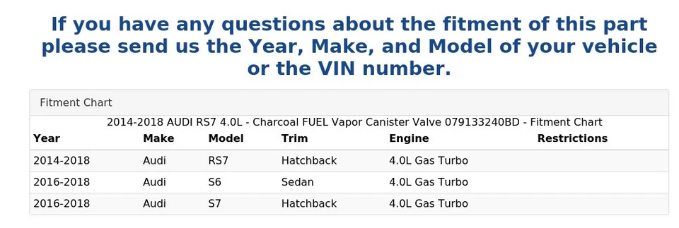 AUDI RS7 2014-2018 4,0 L - Válvula de bote de vapor de combustible de carbón 079133240BD Foto 4 de 4