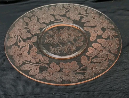 Dogwood Serving Platter Salver Pink Depression Glass 11.75" MacBeth-Evans 1932