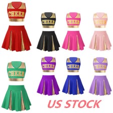 Girls Cheer Leader Costume Cheerleading School Uniform Set Tank Top and Skirt
