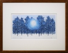 Hajime Namiki " Tree Scene 30 " 1993 Woodblock Print Autograph H 16.7 x W 21.2in