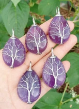 5pcs Amethyst Gems Stone Tree of life Pendants Energy Reiki Healing Amulet