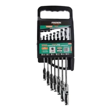 7PCS Ratcheting Wrench Set with Open Flex-head Combination Wrenches Chrome