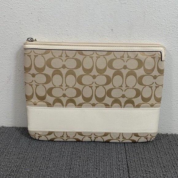Coach Signature Stripe Tablet Sleeve Ipad Case Cover Khaki White Canvas F61716 - Image 3 of 4