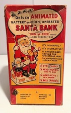 Vintage Trim-A-Tree Deluxe Animated Battery Coin Operated Santa Bank 1960 Japan
