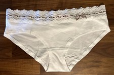Victoria Secret Panties Vtg Low Rise Hiphugger White Cotton Lace Bows Leopard M