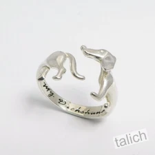 Shiny 925 Sterling Silver 3D Dachshund Dog Wrap Ring Adjustable Cute Unique