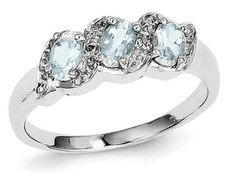 Three Stone Aquamarine Ring 3/5 Carat ctw in Sterling Silver