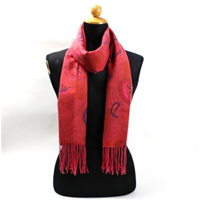 Authentic Topkapi Cashmere Scarf Stole Coral Pink Paisley Pattern 178 x 47 cm