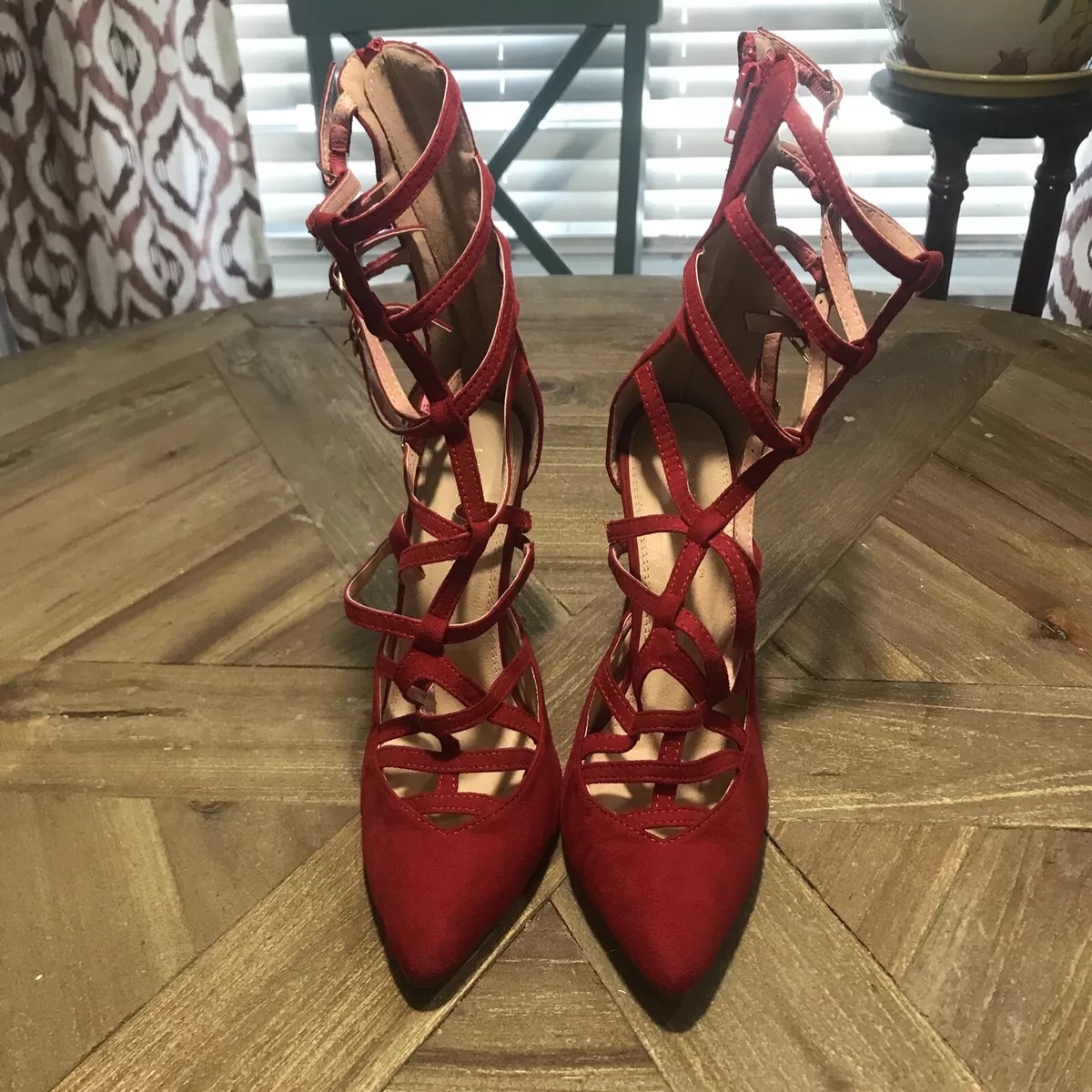 Liliana Red Fabric High Heel Stiletto Sandals Size 9 With Zipper