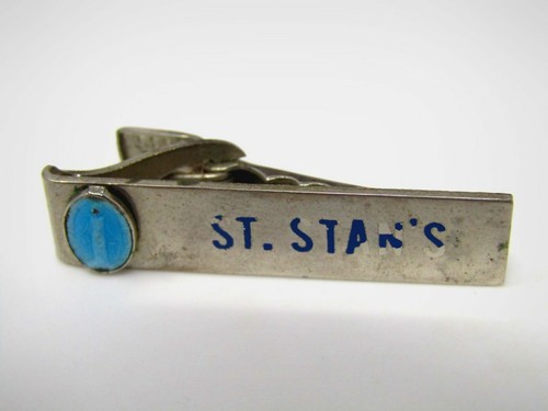 Vintage St. Stan's Krawattenklammer Bar blau Emaille Jungfrau Maria Wundertätige Medaille Metall - Bild 3 von 5
