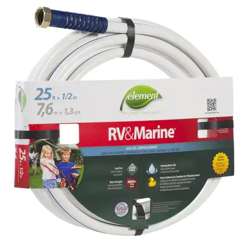 Water Hose RV Camper Marine Trailer 1/2 In. X 25 Ft. Heavy Duty Multi