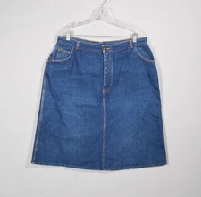 Vintage 80s 90s Gitano 100% Cotton Blue Denim Jean A Line 25" Length Skirt Sz 36
