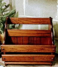 Rustic Mid-Twentieth Century Handmade Oak Floor Two-Tier Magazine Rack Shelf 