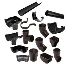 Black Half Round Plastic UPVC Guttering 112mm 68mm Down pipes Rainwater Fittings