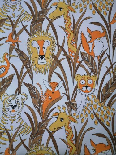 Vintage Retro 1970's Painted Wallpaper Rolls Animals Safari Nursery Yellow Brown - Picture 1 of 8