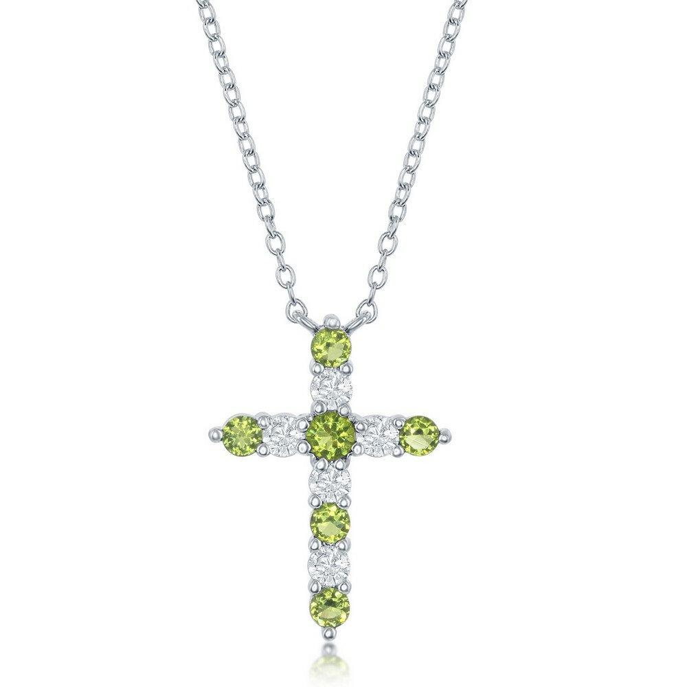 Sterling Silver Peridot CZ August Birthstone Cross Necklace | eBay