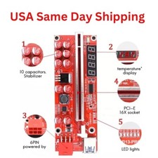 Pro. Card Slot PCI-E Riser V013 Pro Volt  Temp Display GPU for Mining 10-Pack 