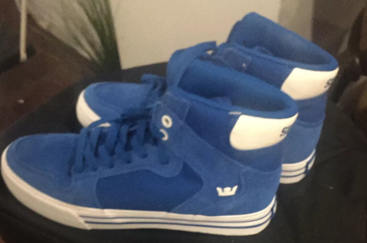 Supra Men s Vaider Fashion Sneakers Size 7.5 Ocean White Suede Hi