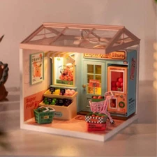 DIY Miniature Dollhouse Kit Model Store with LED Lights Creative Craft