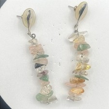 Vintage Pastel Crystal Dangles Mixed Boho Gemstone Chip Earrings Jewelry