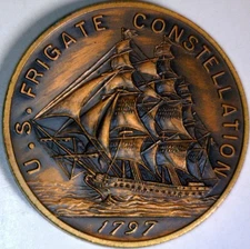 1797 USS FRIGATE CONSTELLATION COPPER MEDAL COIN Struck from the Ship Parts w NR