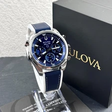 Bulova Marine Star Chronograph Blue Dial Silicone Strap Quartz Mens Watch 96B287