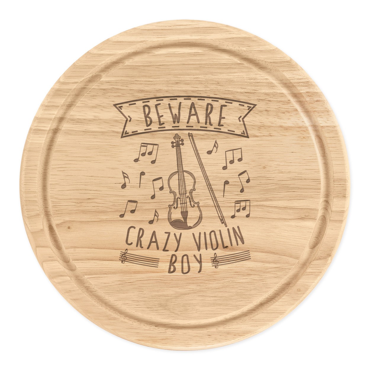 Beware Crazy Violin Boy Round Chopping Cheese Board Music Son Violinist Funny