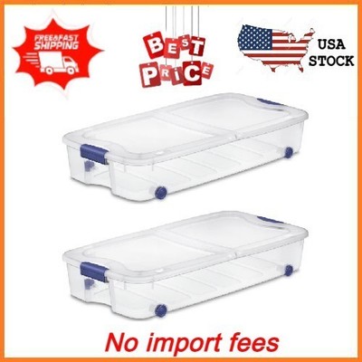 2P Sterilite 66 Qt Latching Underbed Wheeled Storage Bin Clear Storage Container