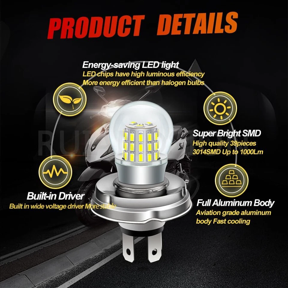 P45T H5 R2 Lampadina LED Moto Bianca 10-30V Non Polarità Super Luminosa 3014 39S - Immagine 4 di 4