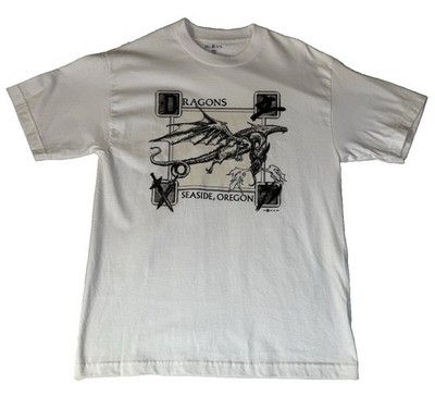 Vintage Flying Dragon White Del Sol Tee Shirt Mens SZ Medium Medieval 90s Y2K