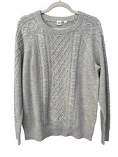 Gap Sweater Size Large Cable Knit Crewneck Long Sleeve Pullover Gray Cotton Cozy