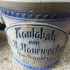 Antiker Keramik Kautabak-Beh&auml;lter/Topf Hanewacker Nordhausen gegr. 1817