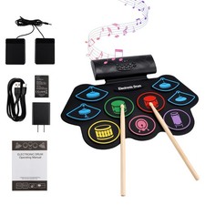 Hand Roll Drum Set 9Pad Drum Set Built-in Stereo Speakers Gift Drum Practice Set