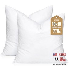 Synthetic Down Pillow Insert, 18x18 Down 18x18 Inch Pack of 2 White