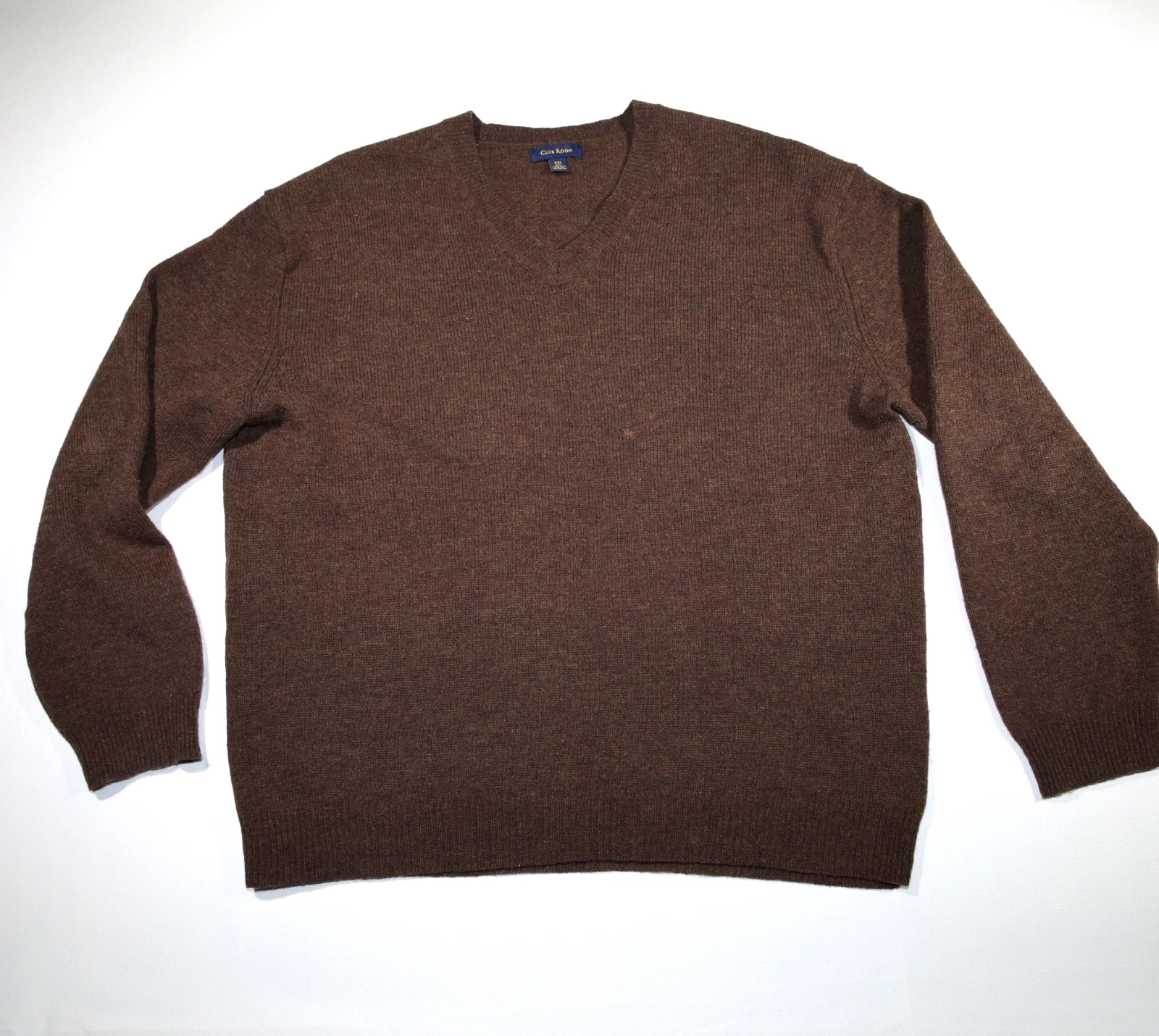 Club Room Men's Brown 100% Lambswool V-Neck Sweater XXL - READ - Repaired