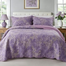 King Size Violet Floral Damask Cotton Blend Quilt Set 104"x90 Purple Floral